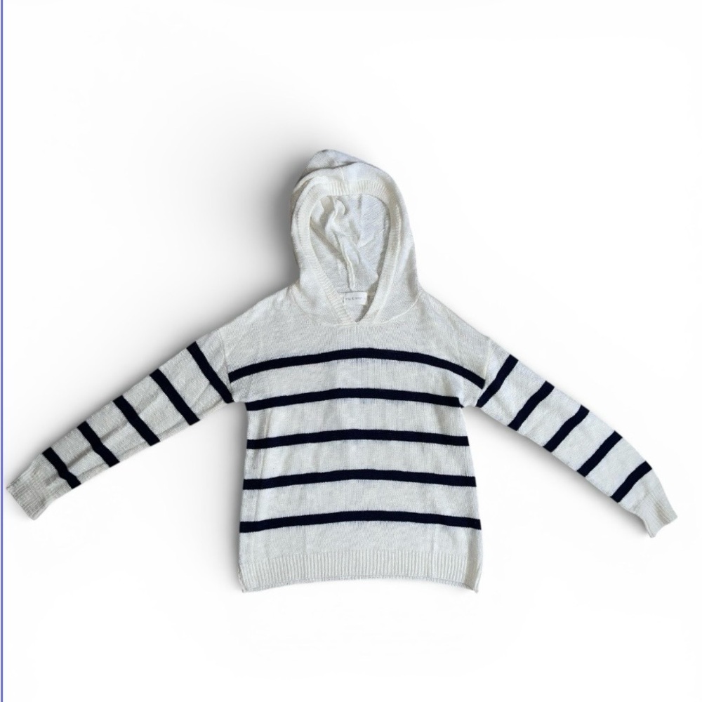 Mia & Tess Navy + White Striped Hoodie Sweater - Size Small - Cute + Cozy